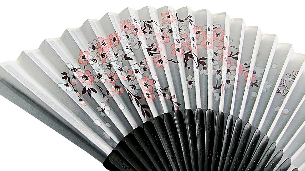 Skládací vějíř do kabelky Grey s květy 1